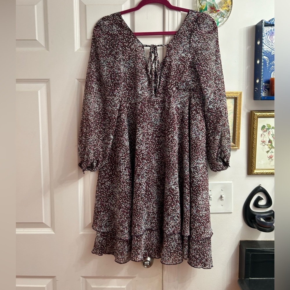 Boho flowy purple printed fairy dress